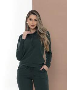 Casual Sweatshirt Set Of Blouse And Pants C3111 - 墨綠色 - 查看 5