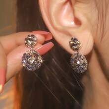 Europe And The United States Exaggerated Retro Palace Gorgeous Purple Double Round CZ Women's Crystal Earrings 1 Pair