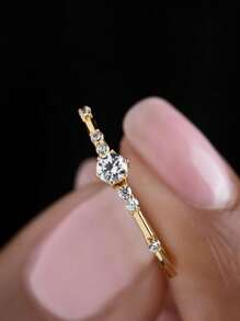 1 pièce Bague ouverte mince et délicate avec 7 pierres scintillantes de luxe minimaliste