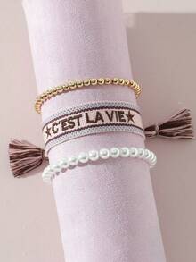 3 Pcs Embroidered Bracelet Summer Vacation Boho Bracelets Set Jewelry For Women