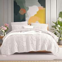 7PCS Premium Tufted Pellet Comforter Set For Queen, Soft And Comfortable, Bed In A Bag, Bedding Set, Room Decor, All-Season, Perfect Gift, Holiday, Include 1 Comforter, 2 PillowCases, 1 Flat Sheet, 1 Fitted Sheet, 2 Pillowshams. - Trắng - 04 - Xem 1