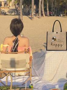 可爱蜜蜂手提包套装：轻便购物袋，带迷你零钱包。旅行化妆包：户外化妆的完美之选！送给母亲、老师、朋友的绝佳礼物，可用作便携休闲收纳袋、运动装饰包、礼品袋、化妆包、教师节礼物、可重复使用的化妆包。