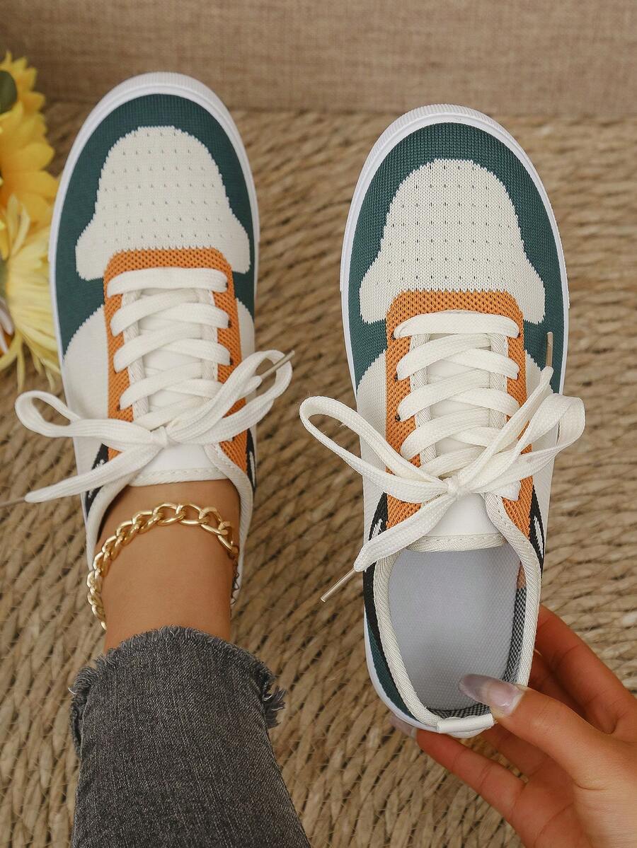 Zapatillas de plataforma blancas para mujer, zapatos deportivos casuales con suela gruesa, tela de malla transpirable antideslizante para estudiantes, estilo - Multicolor - Ver 1