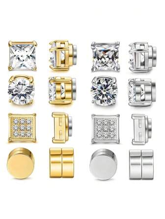 4 Pairs Stainless Steel Magnetic Stud Earrings, Fashion Cubic Zirconia Magnetic Non-Piercing Ear Clip For Men, Non-Piercing Puncture,Gold EarringsA Variety Of Styles, Free To Match Nostril Jewelry, Gifts For Friends Valentine's , Mom,Mother, Mother's Day, Gifts