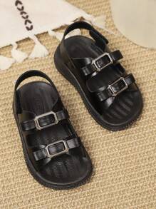 1 Paar Kinder PU Leder süße lässige offene Zehenspitzen weiche Sohle Strand Flat Sandalen, Neue Sommer Kollektion 2025