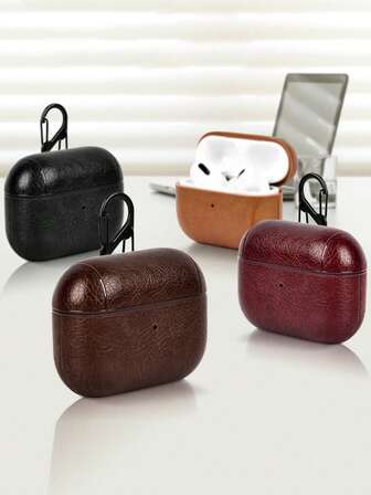 1 件纯色皮革 + 夹子防掉落耳机盒，适用于 Apple 1/2/3、Pro/Pro 第二代，保护套