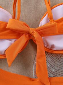 Bikini naranja sólido sexy, nuevo lanzamiento oficial de Polovedo, adecuado para la playa, vacaciones, fiestas y citas, primavera/verano - Naranja - Ver 5