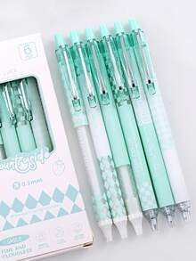 6入組棋盤格中性筆套裝僅有奶油格紋系列0.5mm圓珠筆黑色顏色墨水適用於寫作