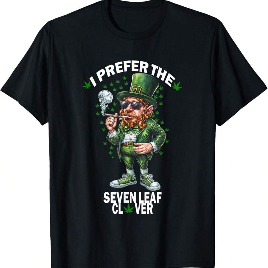 Divertida camiseta con diseño de Leprechaun irlandés que prefiere el trébol de 7 hojas 420 - Negro - Ver 1