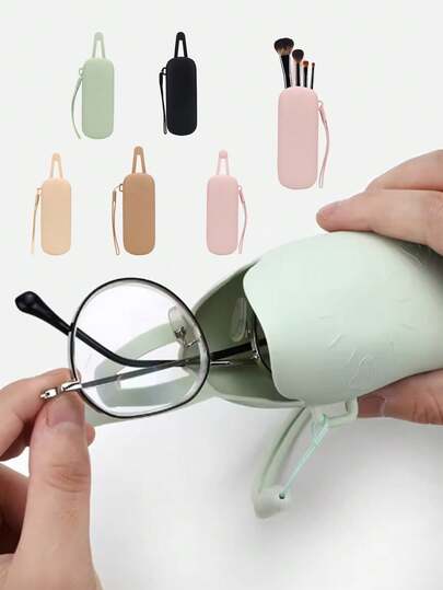 1 estojo de óculos de silicone macio e ultraleve, bolsa para guardar batom e caneta de maquiagem, organizador de óculos, bolsa para guardar cosméticos pequenos, acessórios de acabamento para mochila, bolsa para guardar óculos da moda antirriscos e antiperda com cordão, capa portátil para óculos de sol de viagem, antirriscos, à prova de poeira e com cordão, itens essenciais leves para viagem