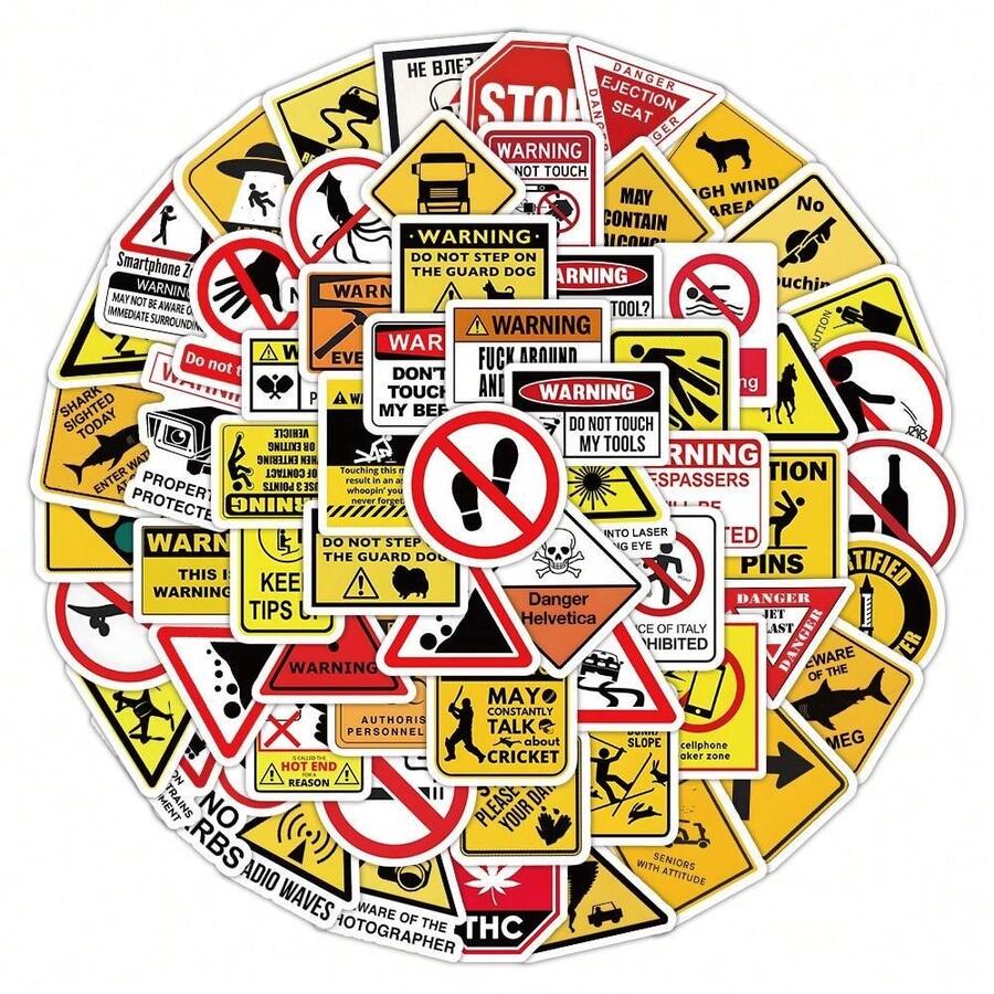 100pcs Warning Warning Signs Stickers - Warning Signs DIY Stickers For Decorating Rooms, Tabletops, And Suitcases Room Decor Home Decor Wall Decor Bathroom Decor Bedroom Decor Room Decoration Stuff Living Room Decor House Decor Home Decor Living Room Wall Art Wall Paper Personalised Stickers - Multicolor - View 1