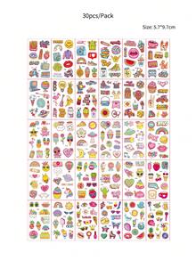 30 张卡通儿童临时纹身贴，薯条、甜点、甜甜圈、水果、草莓可爱图案纹身贴纸，可用于手部、面部和身体装饰，适合生日派对节日 - 彩色 - 查看 4
