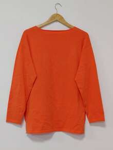 1件V领不对称下摆针织毛衣，高低，春/秋/冬