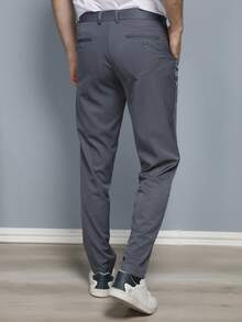 Men's Solid Color Business Suit Pants With Spandex - Dark Grey - View 3