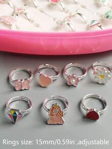 （无盒）5 件/套 时尚银/金合金戒指，女孩款，儿童珠宝礼物，可调节戒指，随机发货。 - 彩色 - 查看 9