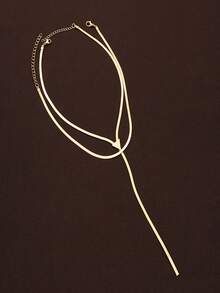 1pc Creative Serpentine Bone Tassel Double Layer Necklace, Fashion Niche Design Necklace For Women - Gold - View 3