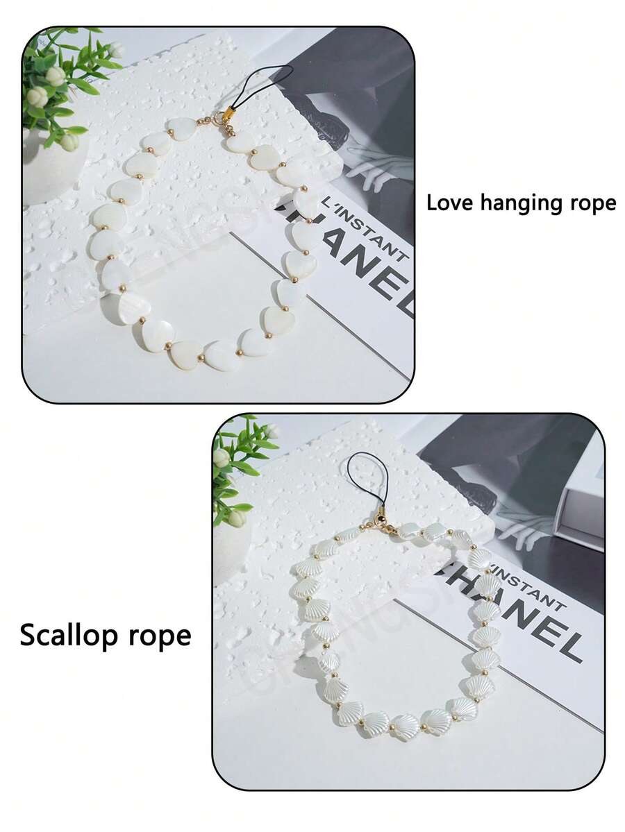 1pc Heart & Seashell Mobile Phone Lanyard, Versatile Phone Neck Strap - White - View 1