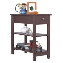 24'' Narrow Side Table Slim End Table With Drawer And Shelves For Small Space