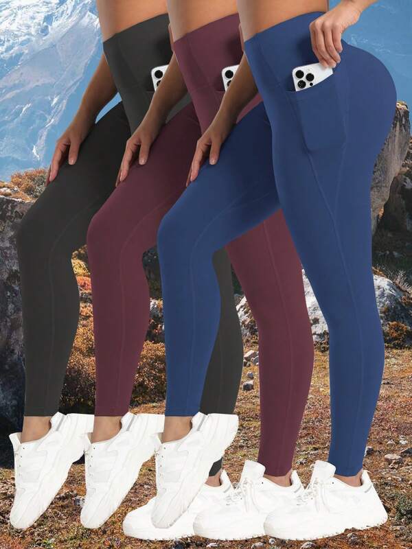 3 piezas Mallas deportivas con bolsillos para mujer