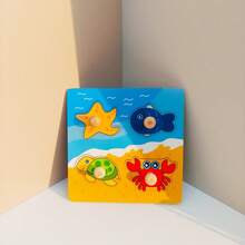 1pc Cartoon Wooden Jigsaw Puzzle Toy, Shape Matching Board, 3D Jigsaw Cognitive Game, Fruits, Animals, Vehicles Patterns, Colors Bright, Montessori Educational Toys, For Preschooler, Students, Teacher Supplies - Apricot - View 13