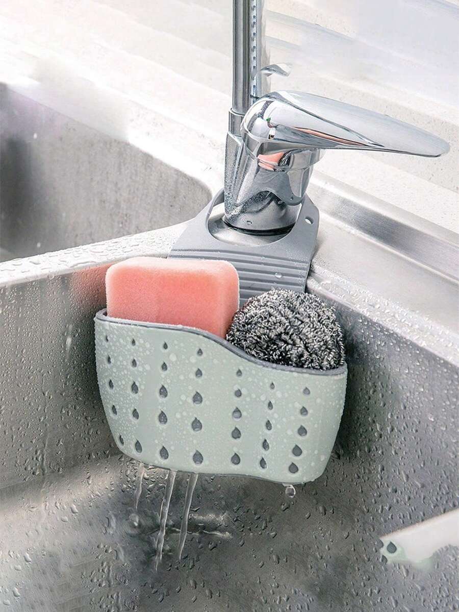 1 件节省空间的厨房水槽悬挂式沥水袋，可调节网状收纳袋，可收纳清洁球、抹布、海绵、便捷挂篮、厨房收纳整理 - 薄荷綠 - 查看 1