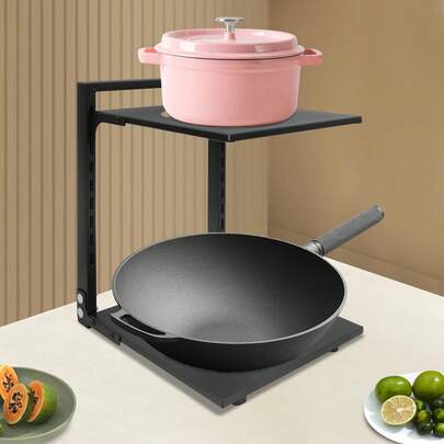 SENDERPICK 2-Layer Pot Rack Organizer, Black Pot And Pan Stand Rack, Pot Lid Holder Load 20kg