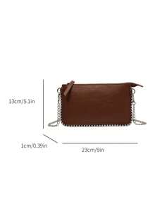 纯色女士手提包，新款时尚优雅女士魅力单肩包/斜挎包/手拿包，带串珠细节 - 棕色 - 查看 7