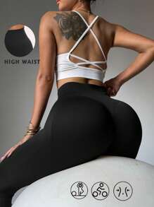 Black Butt Lifting High Waist Leggings For Women - Seamless Push-Up Smile Line Contour, Squat-Proof Tummy Control Yoga Pants, Workout Running Compression Tights(Multiple Colors)