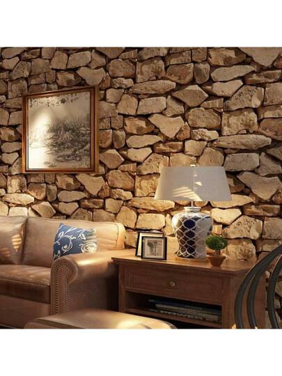 3D Stone Brick Effect Wallpaper, Bruin Textured Faux Rustic Wallpaper Bedroom, Living Room, Dining Cafe, Fireplace Room Home Wand Bathroom Art Kitchen Paper Stickers Ho Bedroom ation Stuff Wallpapers