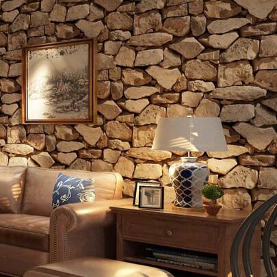 3D Stone Brick Effect Wallpaper, Brown Textured Faux Rustic Wallpaper For Bedroom, Living Room, Dining Room, Cafe, Fireplace Room Decor Home Decor Wall Decor Bathroom Decor Wall Art Kitchen Home Decor Living Room Wall Paper Wall Stickers House Decor Bedroom Decor Room Decoration Stuff Living Room Decor Wallpapers