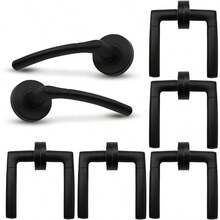 Bwintech 6 Sets Matt Black L090 Aluminium Lever Handle On Rose Internal Door Handle For Bedroom And Bathroom Without Escutcheon
