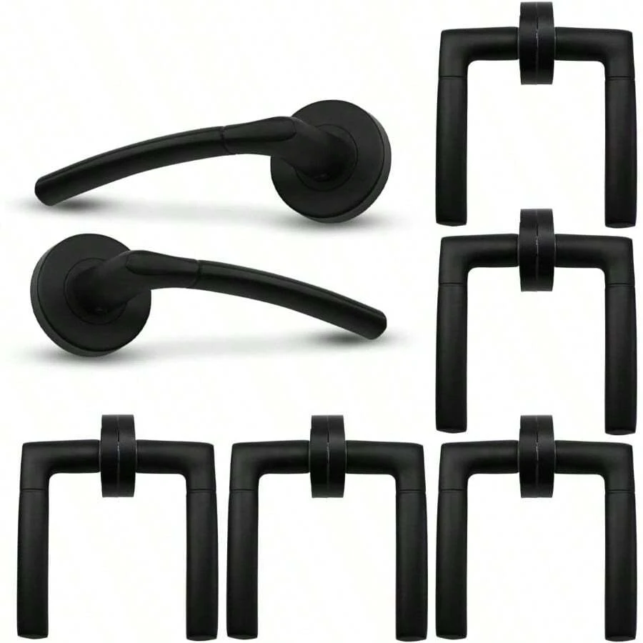 Bwintech 6 Sets Matt Black L090 Aluminium Lever Handle On Rose Internal Door Handle For Bedroom And Bathroom Without Escutcheon