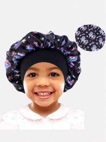1 pieza Gorro de satén de ala ancha con diseño elástico de dibujos animados para niños, adecuado para uso diario