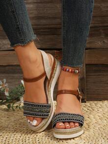 Women's Summer Casual Woven Bohemian Style Platform Wedge Sandals