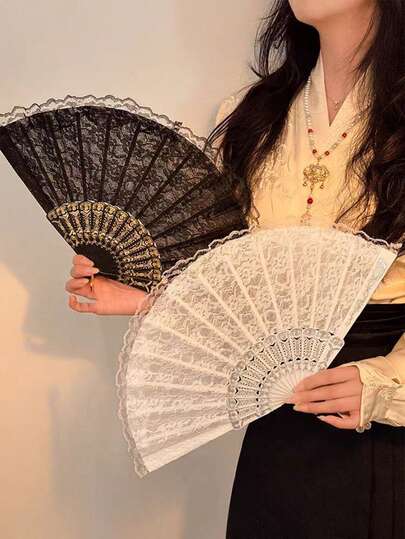 1 件/2 件复古蕾丝折扇，适合角色扮演、派对、拍照、舞蹈、舞会和万圣节走秀