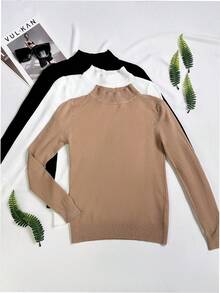 ACME MADE IN CHINA 3pcs Kit Women's Knitted Turtleneck Blouse Long Sleeve Basic Cold Weather Blouse Imported Winter - Lạc đà - Xem 2