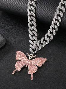 For Women Men Punk Hip Hop Style Rock Party Full Rhinestone Gorgeous Hip Hop Rhinestone Butterfly Pendant Necklace