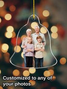 1/2Pcs Personalized Acrylic Photo Bell Ornament, Customized Picture Bell Pendant, Unique Christmas Gift For Spouse, Partner, Or Loved Ones, Customizable With Your Favorite Memories, 8x7cm, Golden Rope Included For Easy Hanging - Style a - View 5