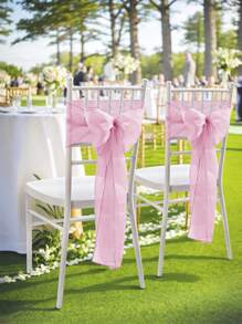 1pc/2pcs/6pcs/10pcs Solid Color DIY Terylene Bowknot Chair Back Decor, Suitable For Various Banquets & Parties, Chair Decoration, Adds Festive Atmosphere