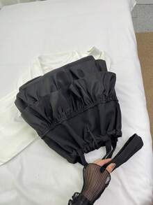 Large Capacity Canvas Tote Shoulder Bag, Versatile Fashion Casual Lace Decor Shoulder Bag - Black - View 10