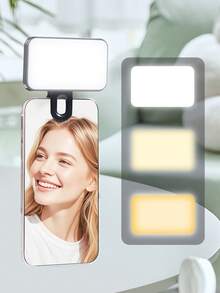 多功能方形 LED 灯、移动迷你夹、可调节三色补光灯、带夹子、USB 充电线、袖珍便携式补光灯、紧凑设计 - 迷你补光灯手持补光灯 - 适用于手机、自拍 Vlog、相机、笔记本电脑灯，适用于摄影、视频会议和直播，兼容 Android 手机手机便携式 LED 视频灯可调光适用于智能手机、相机和化妆、自拍和直播