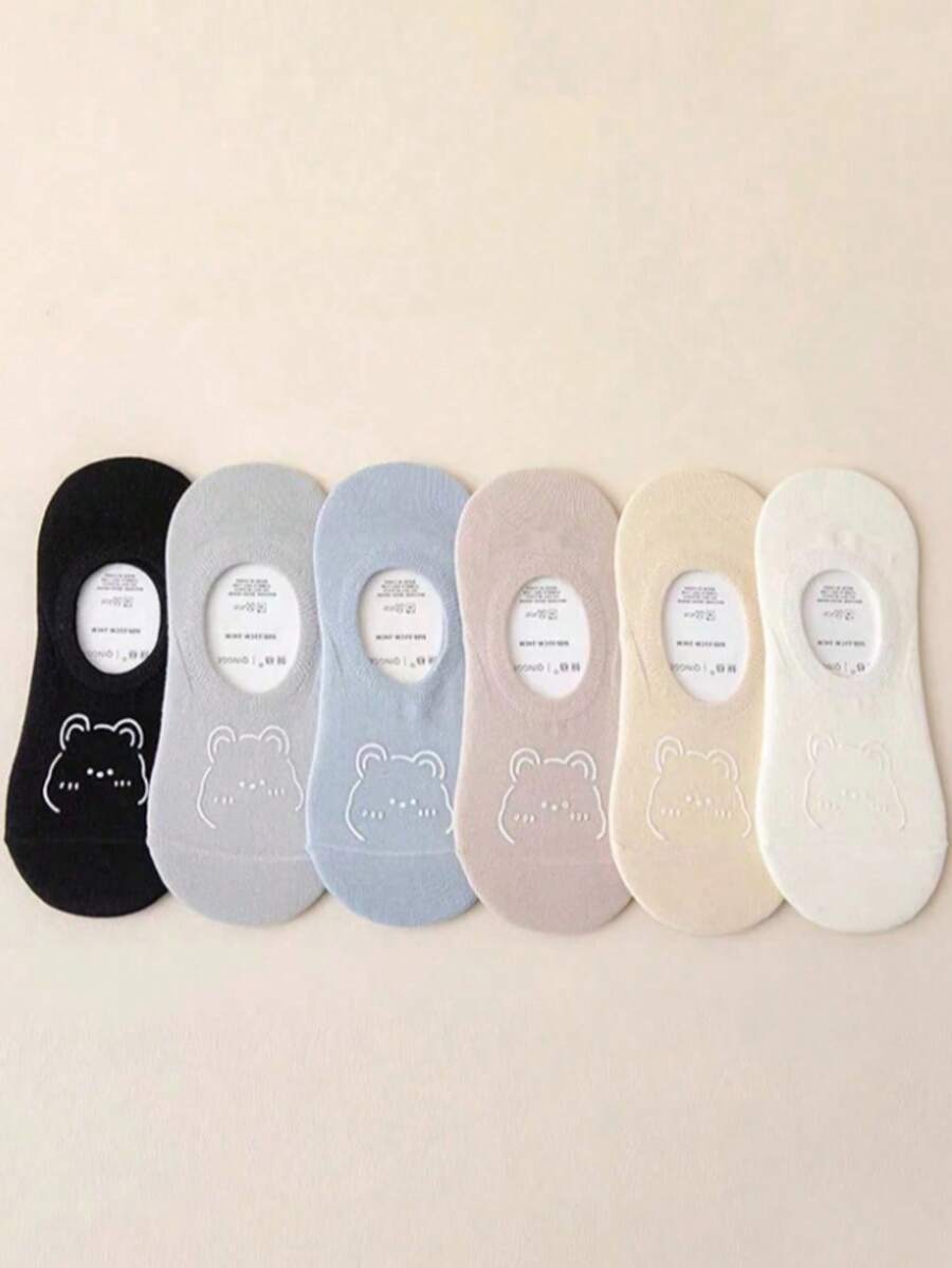 6 Pairs Cartoon Animal Print Breathable Invisible Socks For Women - Multicolor - View 1
