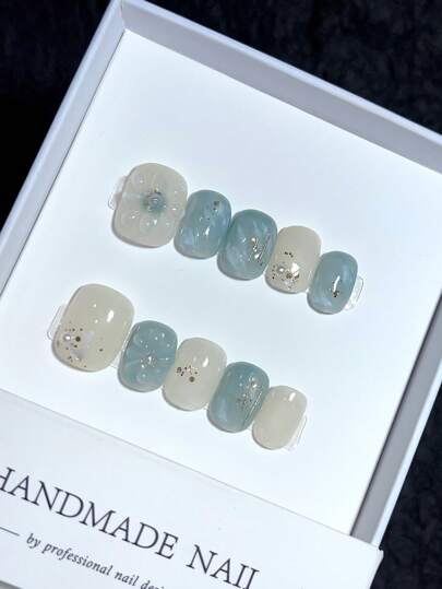 10 piezas de uñas de gato de ojo pintadas a mano, tipo de uña corta, uñas empotradas de trabajo pesado personalizadas, uñas de diseño de alta calidad, uñas de salto de color, uñas postizas de cobertura total, uñas Y2K, uñas en relieve, uñas postizas creativas únicas y de nicho, promoción