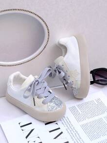 春秋女童休闲闪光防滑公主鞋，软底钩环婴儿学步鞋，时尚百搭平底鞋，适合日常穿着 - 米色 - 查看 2