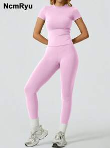 NcmRyu Damen Frühlings/Sommer einfarbiges vielseitiges Sportbekleidungsset