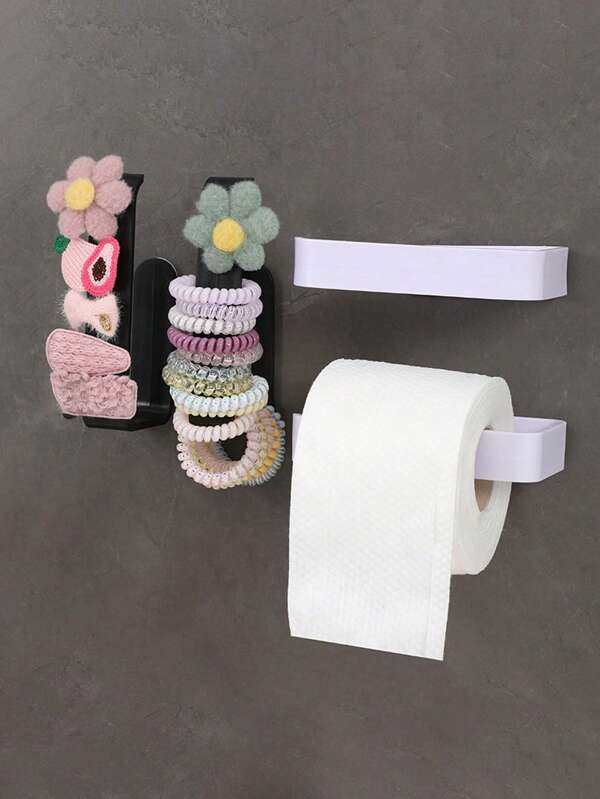 1pc/2pcs Bathroom Non-Perforated Tissue Holder, Plastic Material,1pc Multi-Functional Storage Hanger