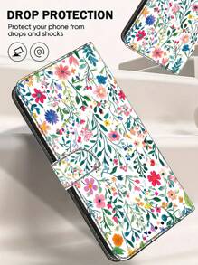 GLANDOTU For Galaxy Colourful Flower 3D Colourful Creative Bi-Fold PU Leather Flip Case With Card Slot Anti-Theft Brush Holder Wallet With Lanyard