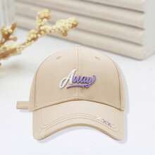 Women Baseball Cap, Embroidery Letters Adjustable Hat Ponytail Baseball Hat For Casual Daily - Beige - View 2