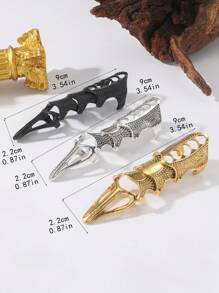 Conjunto de anéis de dedos mecânicos estilo punk gótico e luvas pretas com garras, 1/2/3/4/5 peças, vintage, retrô, ajustável, metal, juntas, anéis decorativos, Halloween