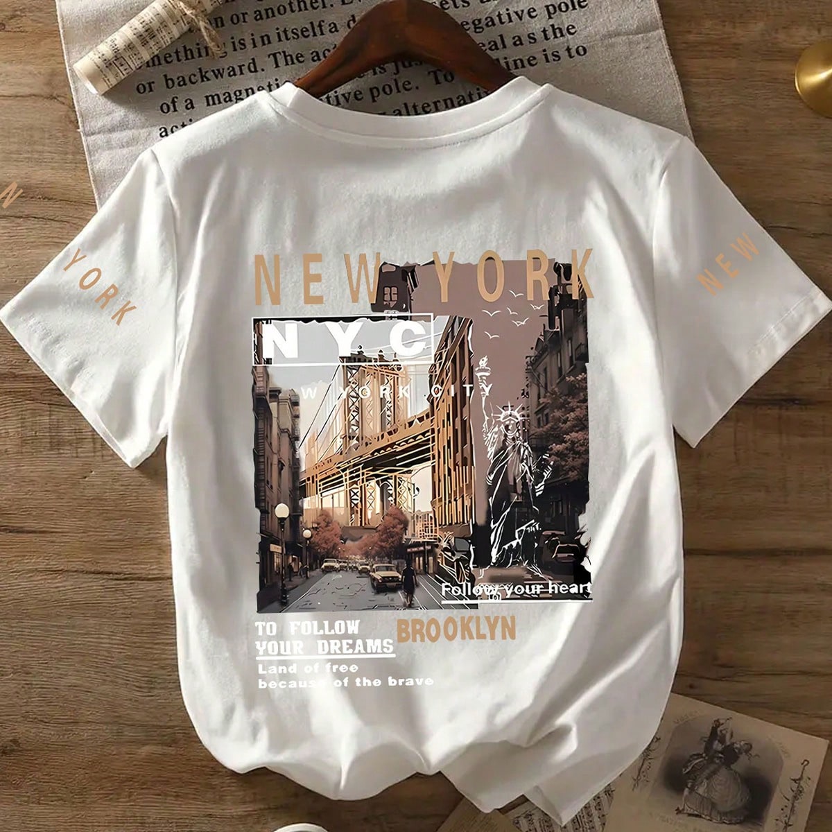 Camiseta de cuello redondo con gráfico de la ciudad de Nueva York para adolescentes, verano